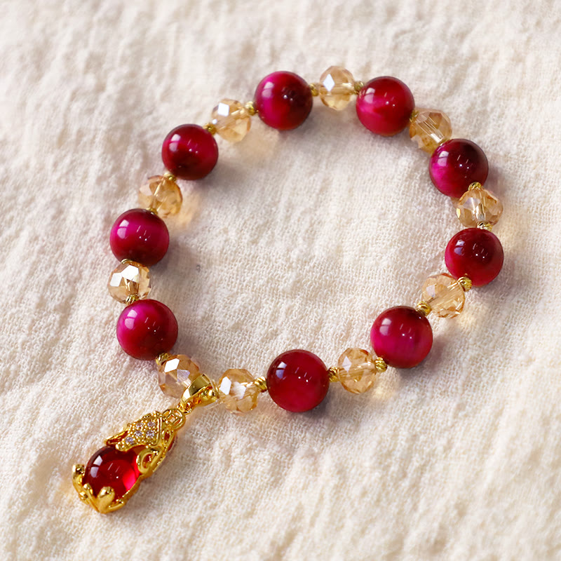 Red Tiger Eye Protection Bracelet with Pixiu and Fox Charms