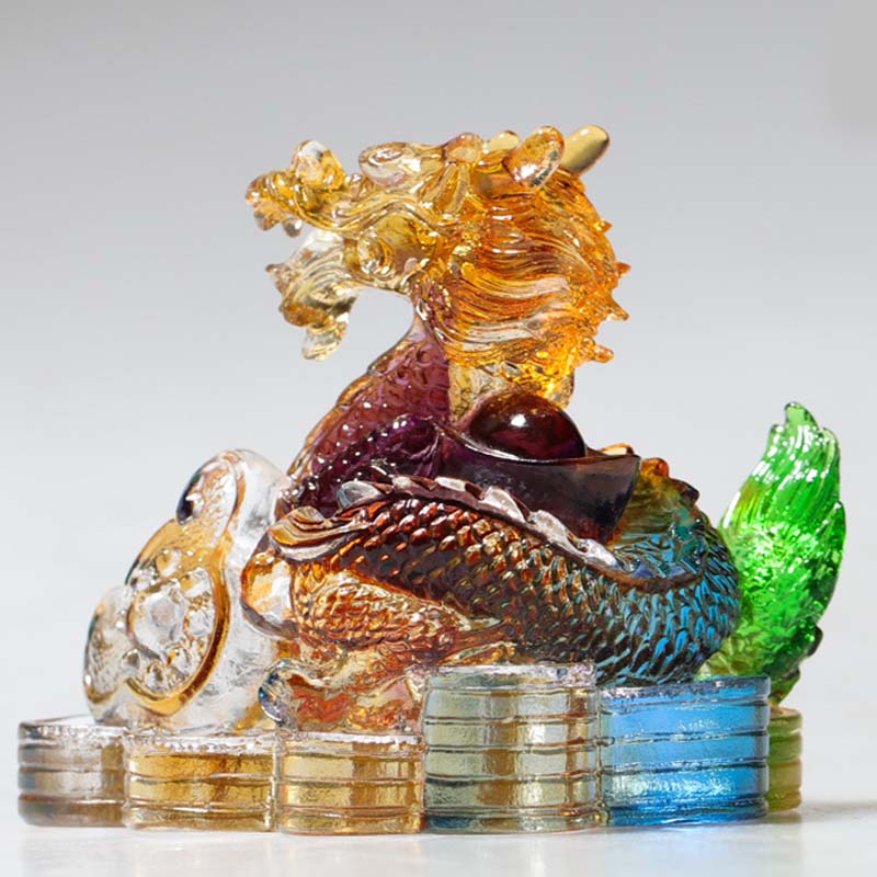 Handmade Liuli Crystal Chinese Dragon Figurine for Protection & Prosperity