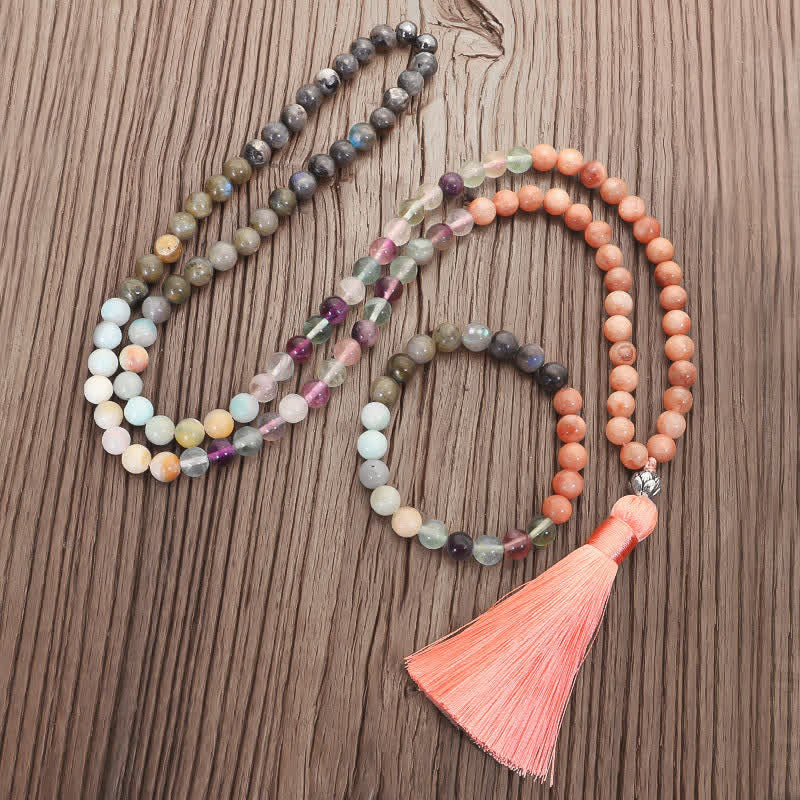 8mm Fluorite Black Glitter Protection Mala Bracelet
