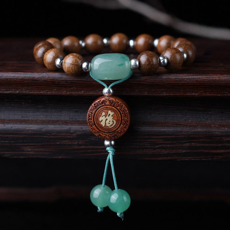8mm Abelia Biflora Wood Om Mani Padme Hum Bracelet Protection