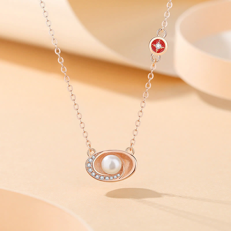 Sterling Silver Pearl Copper Coins Necklace & Red Rope Bracelet Set