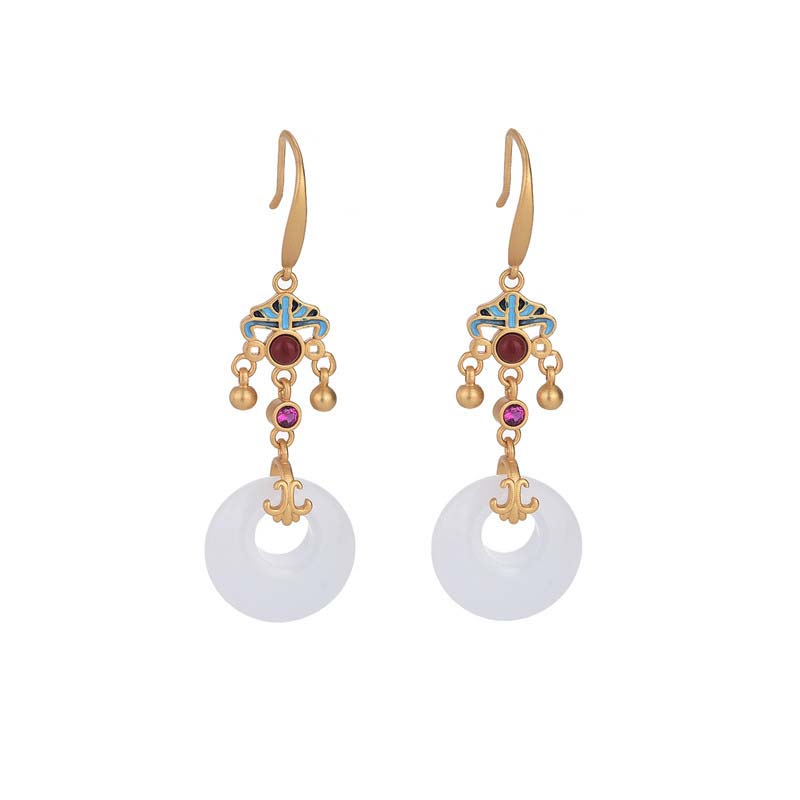 White Jade Blessing Drop Earrings for Protection & Luck