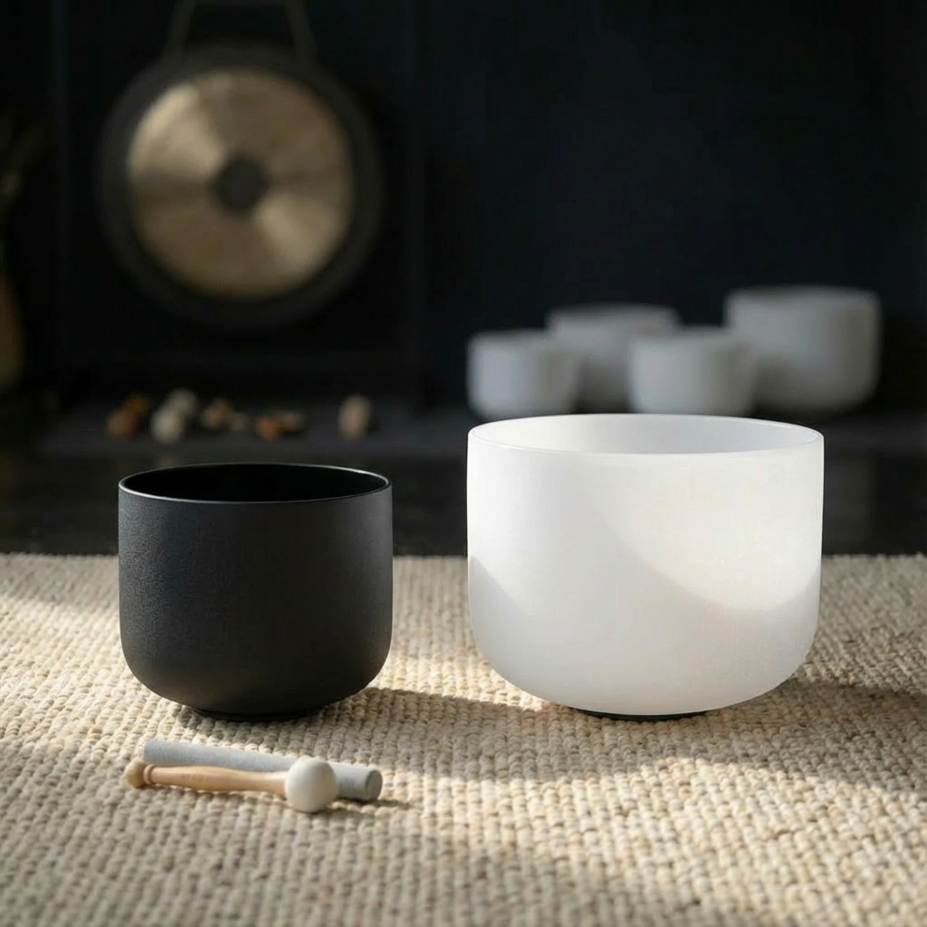 Crystal Singing Bowl Set - 8 inch A Note & 10 inch F Note Yin Yang