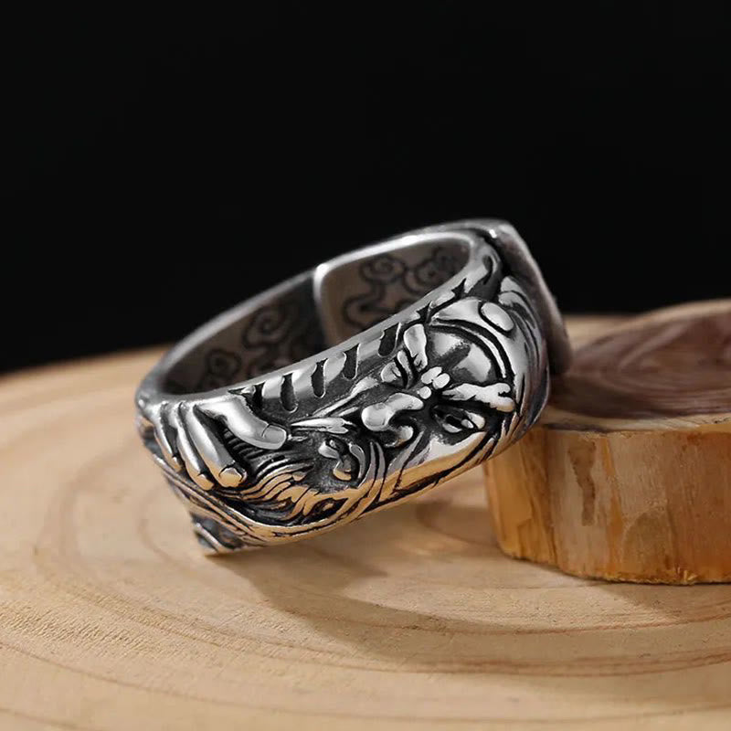 Adjustable Guan Gong Auspicious Clouds Wealth Ring in Copper