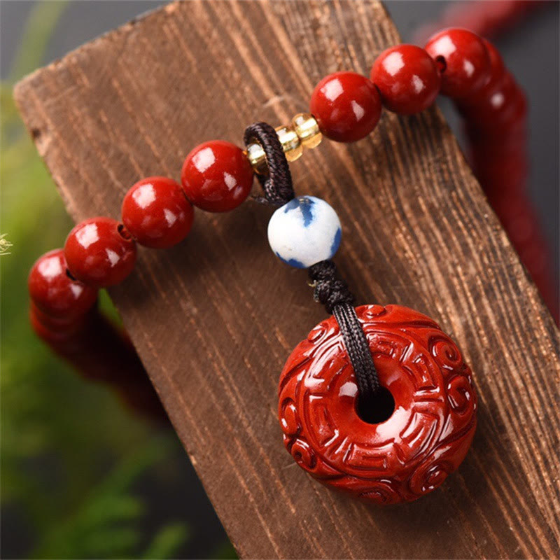 6mm Cinnabar Peace Buckle Triple Wrap Unisex Bracelet