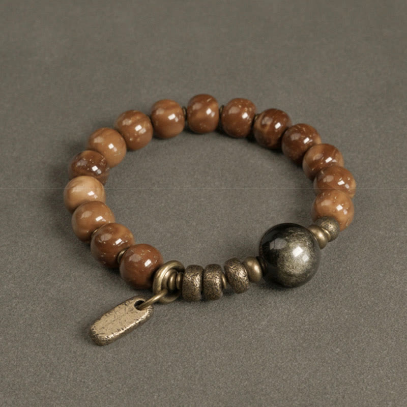 Tiger Eye & Gold Sheen Obsidian Kuka Seed Wealth Bracelet