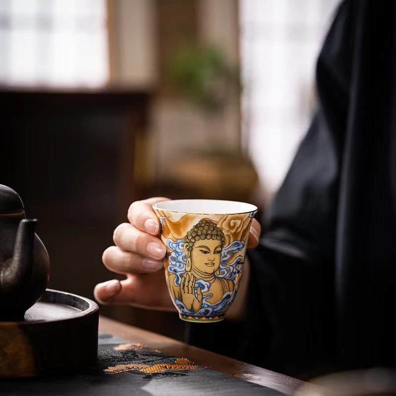 Dunhuang Flying Apsaras Ceramic Tea Cup 100ml Zen Decor