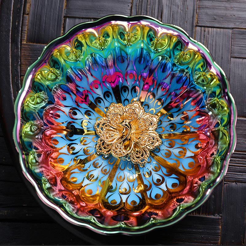 Vivid Peacock Jian Zhan Ceramic Tea Cup 110ml