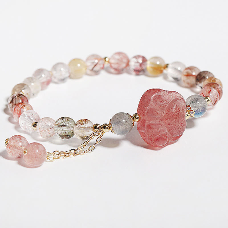 Strawberry Quartz Love Bracelet with Rutilated Quartz & Moonstone