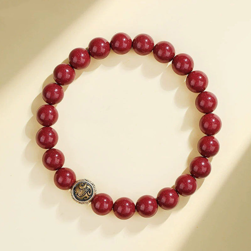 8mm Sterling Silver Cinnabar Four Beasts Blessing Bracelet