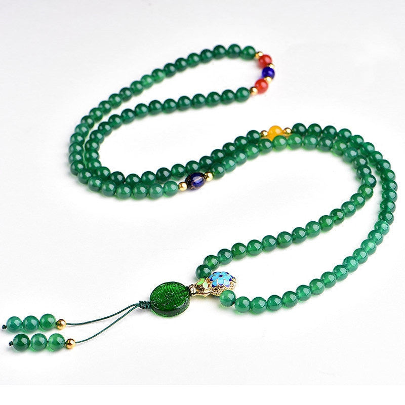 108 Beads Green Agate Mala Bracelet for Success & Power