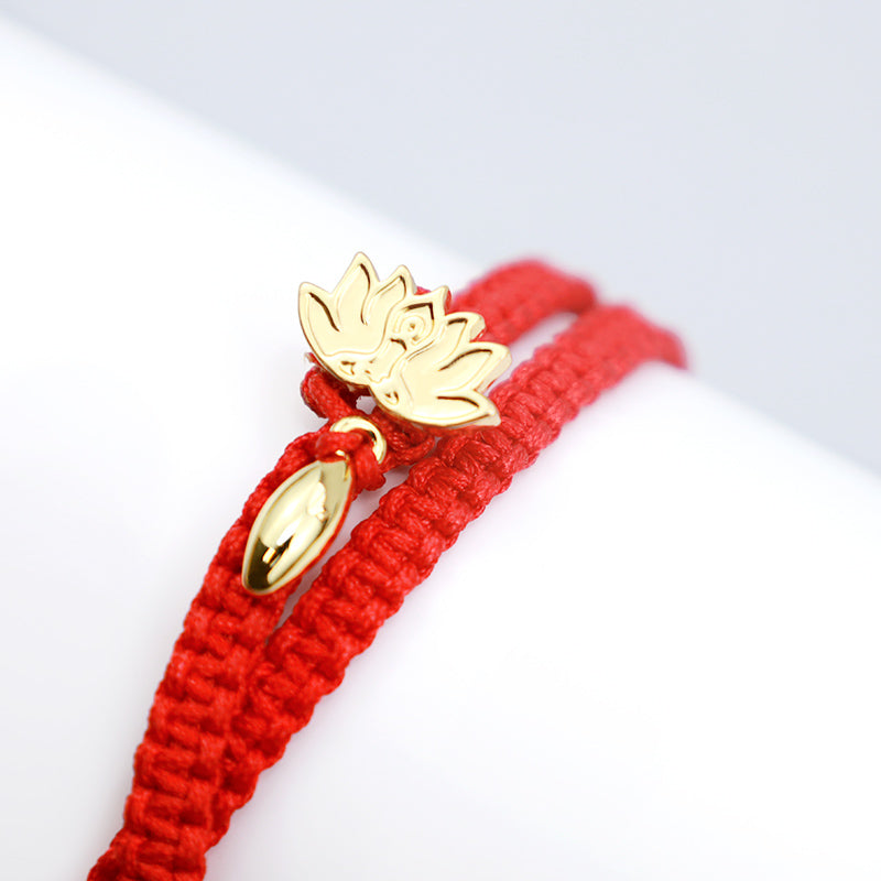 Lotus Pink Crystal Red String Bracelet 38cm Unisex