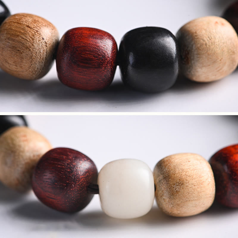 Ebony Wood Protection Bracelet with Small Leaf Red Sandalwood Cat Charm