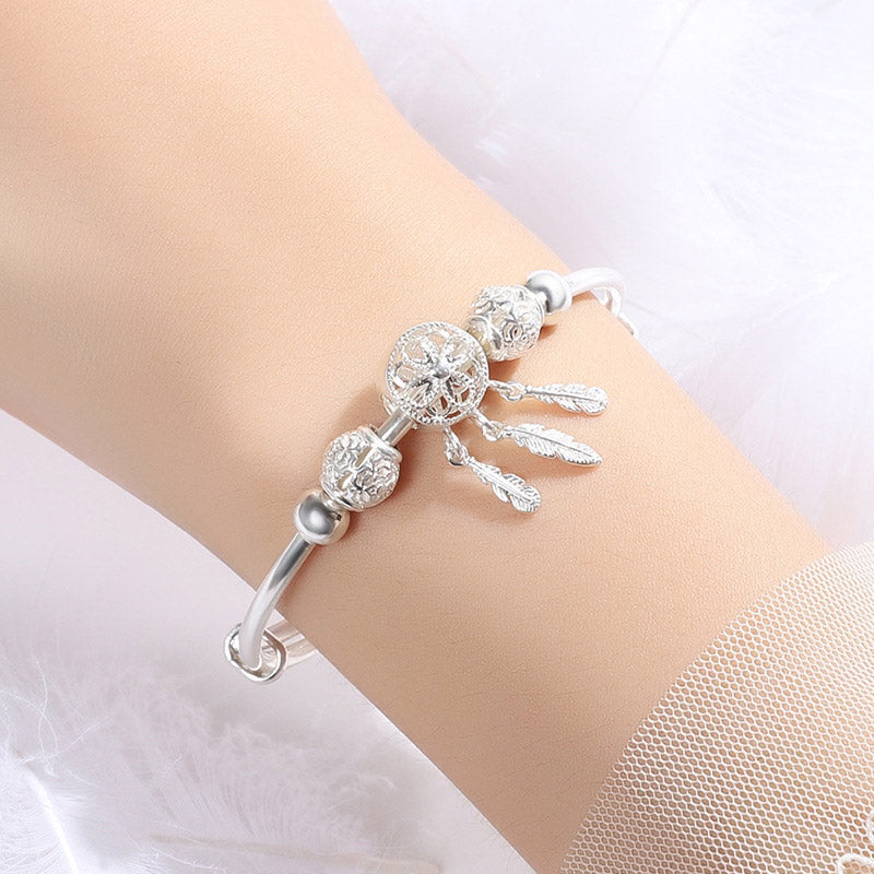 White Copper Dream Catcher Charm Bracelet for Luck & Healing
