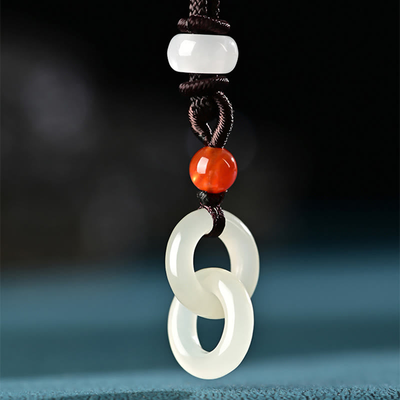 Double Peace Buckle Jade Necklace | Hetian Cyan & White Jade