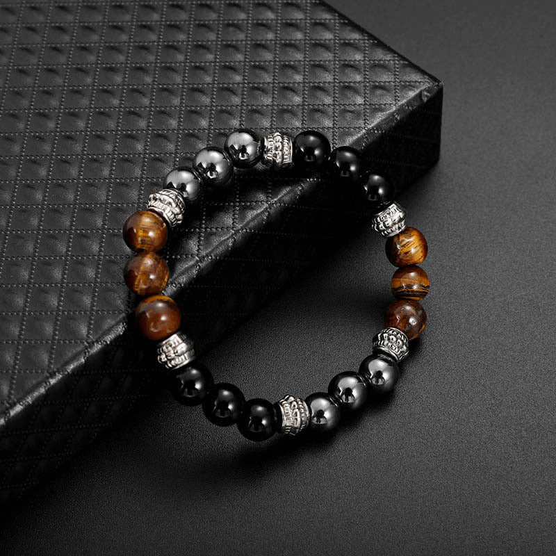8mm Tiger Eye and Hematite Healing Bracelet for Good Luck
