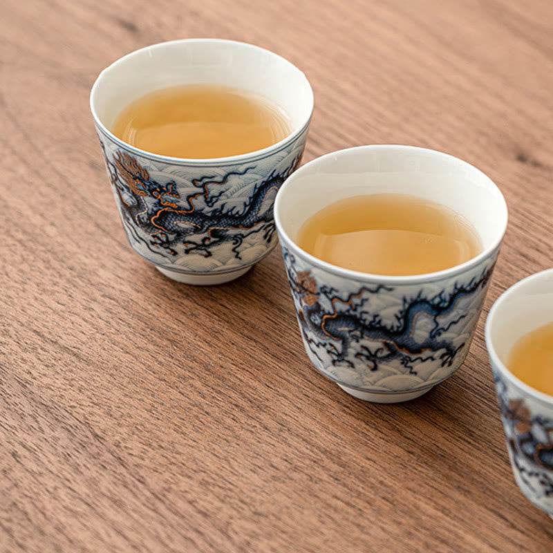 Small Blue White Dragon Ceramic Teacup | 45ml Kung Fu Tea