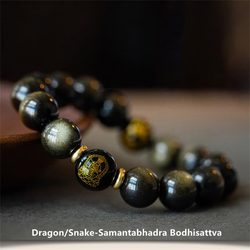 Gold Sheen Obsidian Chinese Zodiac Protection Bracelet 12mm