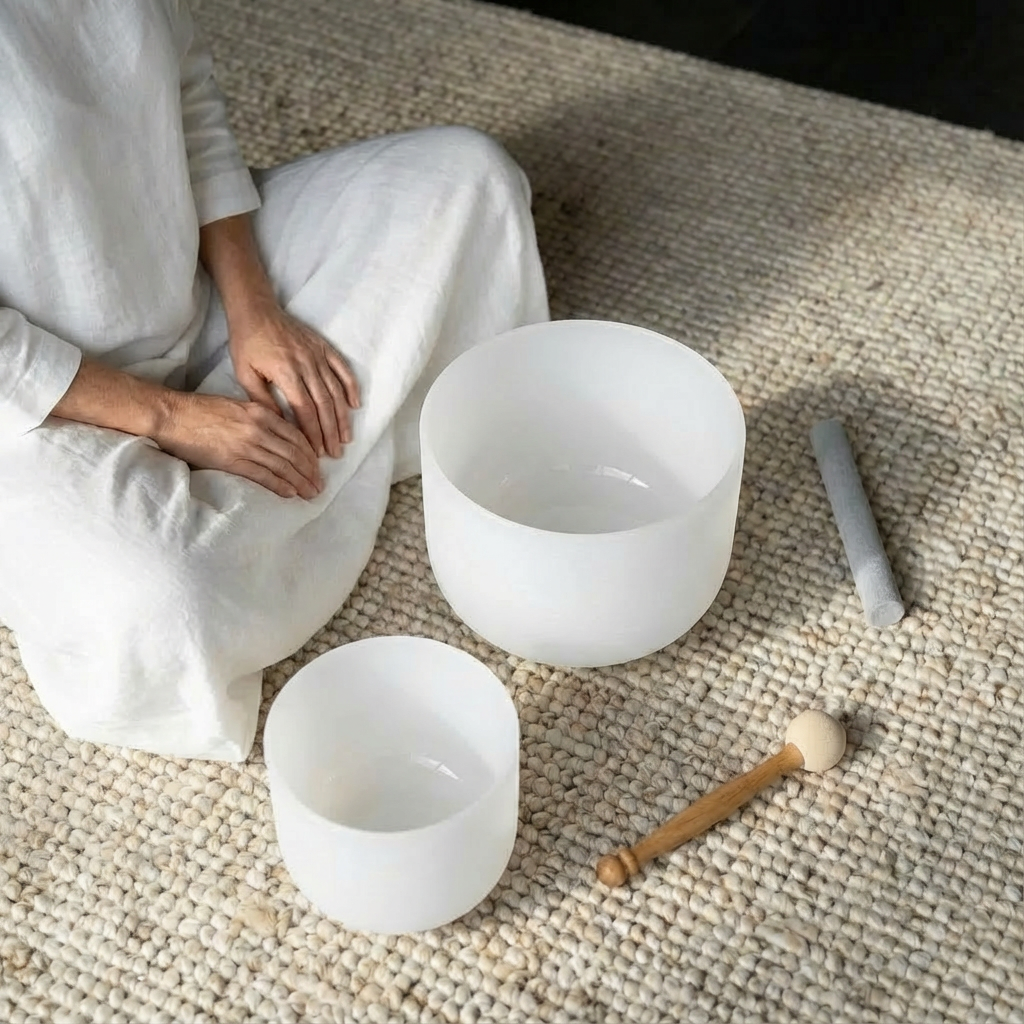 Earth Star and Soul Star Perfect Pitch Crystal Singing Bowls 10 B3 and 8 C5 with Carrier Bag