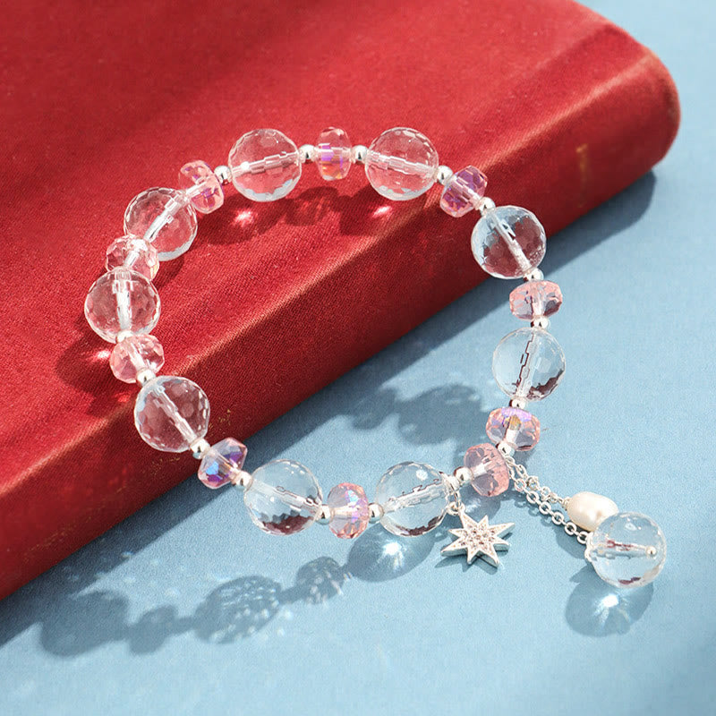 White Crystal and Pink Crystal Protection Star Bracelet