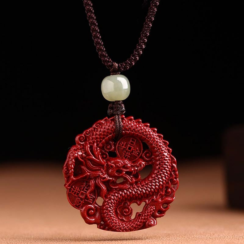 Year Of The Dragon Cinnabar Hetian Jade Necklace Pendant