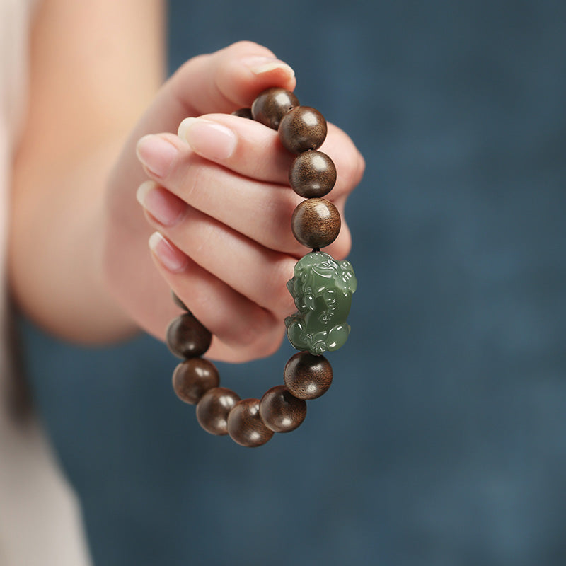 12mm Jade Pi Xiu Agarwood Strength Bracelet