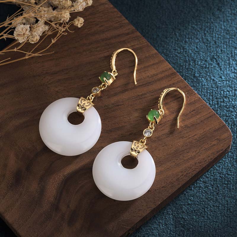 White Jade Blessing Drop Earrings for Protection & Luck