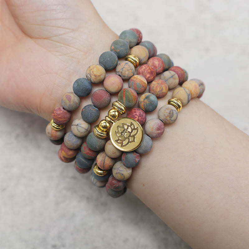 108 Beads Picasso Jasper Courage Lotus Bracelet