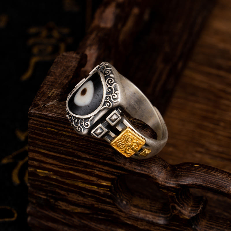 Sterling Silver Zakiram Goddess Wealth Dzi Bead Ring