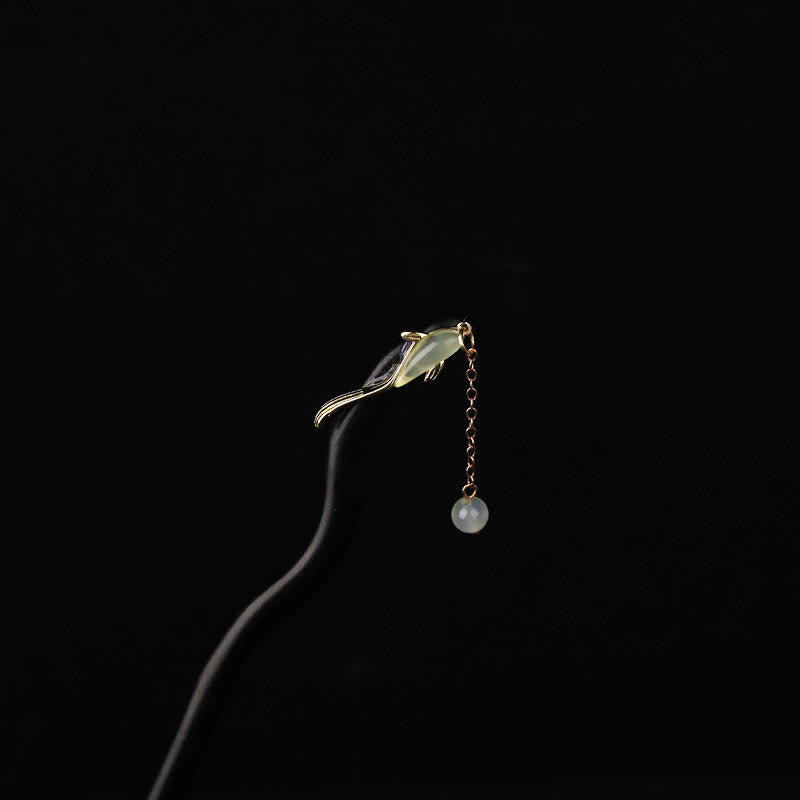 Ebony Hetian Jade Chinese Hairpin with Blessing Symbolism