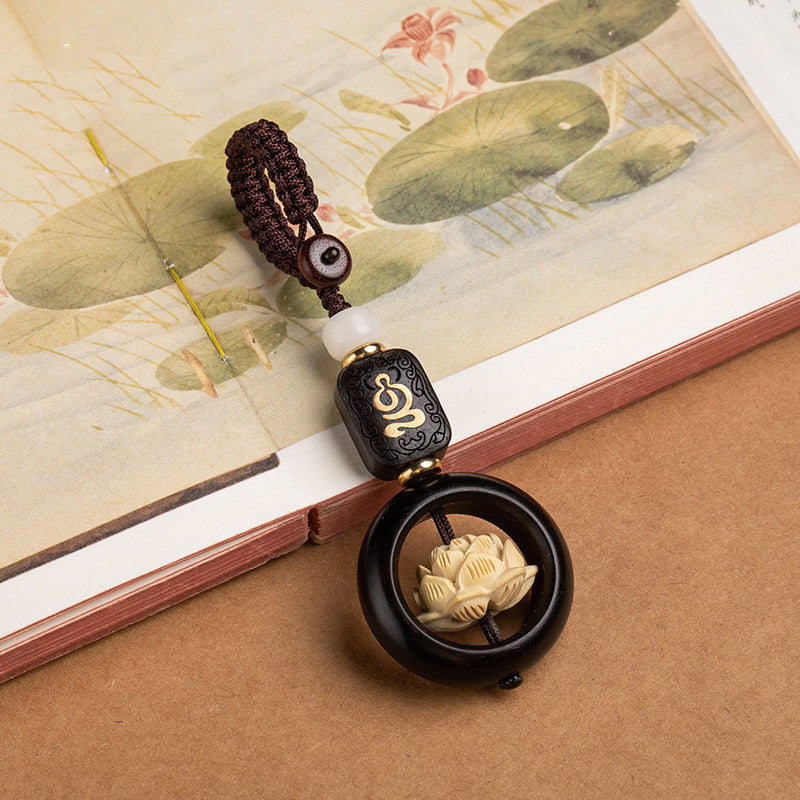 Ebony Wood Bodhi Seed Lotus Key Chain | Enlightenment Symbol