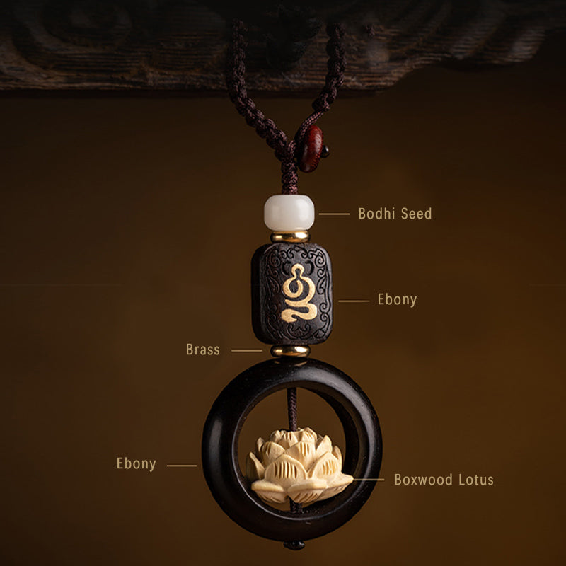 Ebony Wood Bodhi Seed Lotus Key Chain | Enlightenment Symbol