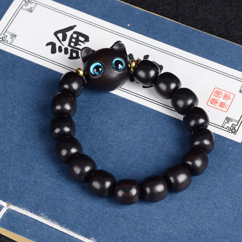 Ebony Wood Cat Balance Bracelet for Spiritual Protection