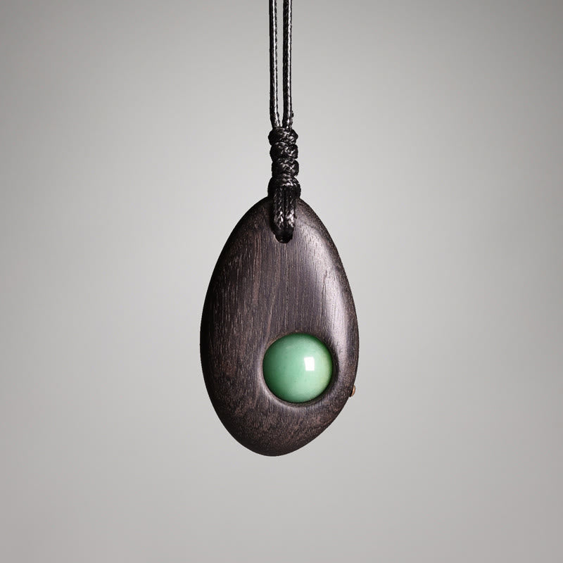 Ebony Wood Green Aventurine Peace Calm Necklace