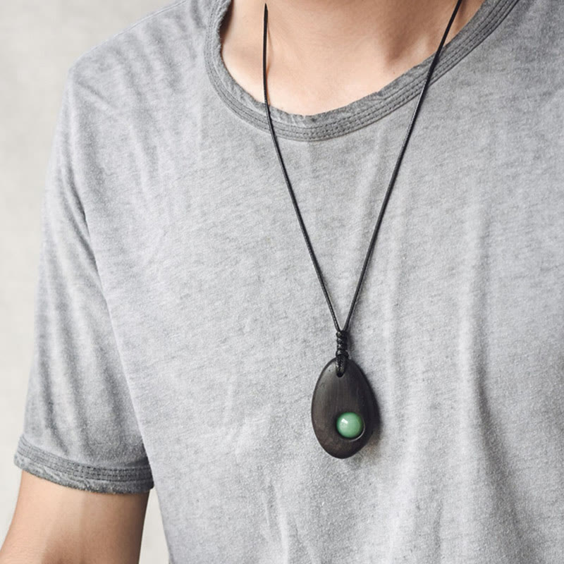 Ebony Wood Green Aventurine Peace Calm Necklace