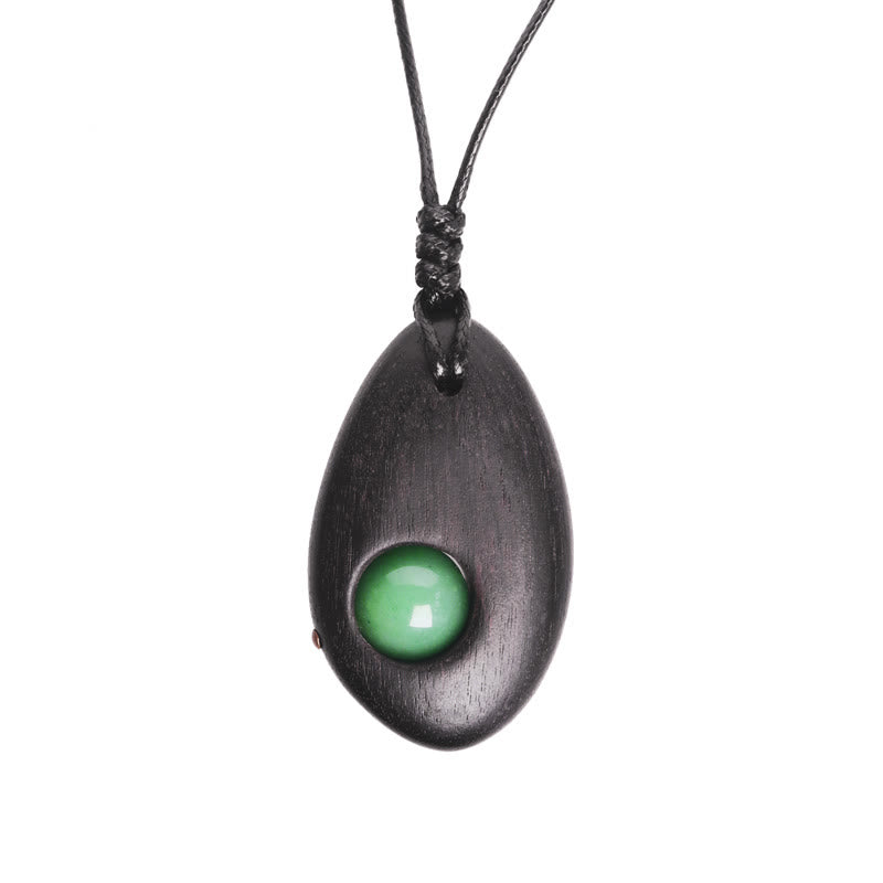 Ebony Wood Green Aventurine Peace Calm Necklace
