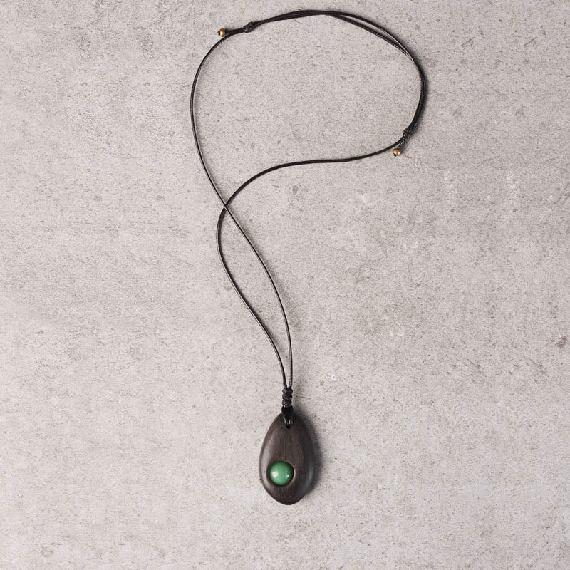 Ebony Wood Green Aventurine Peace Calm Necklace