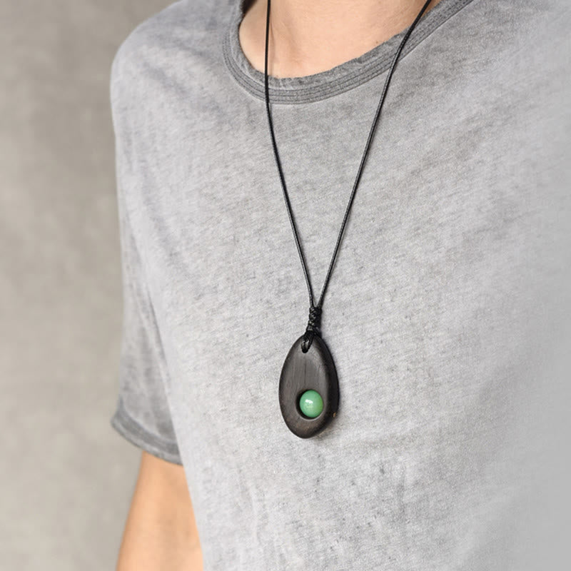 Ebony Wood Green Aventurine Peace Calm Necklace