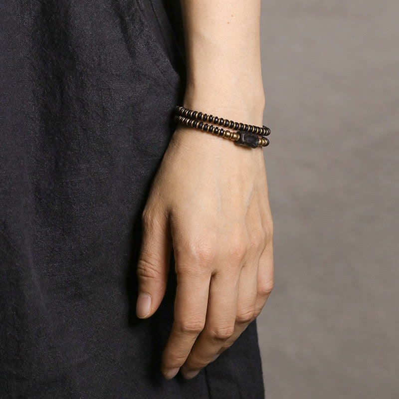Ebony Wood Green Sandalwood Double Wrap Bracelet for Calm