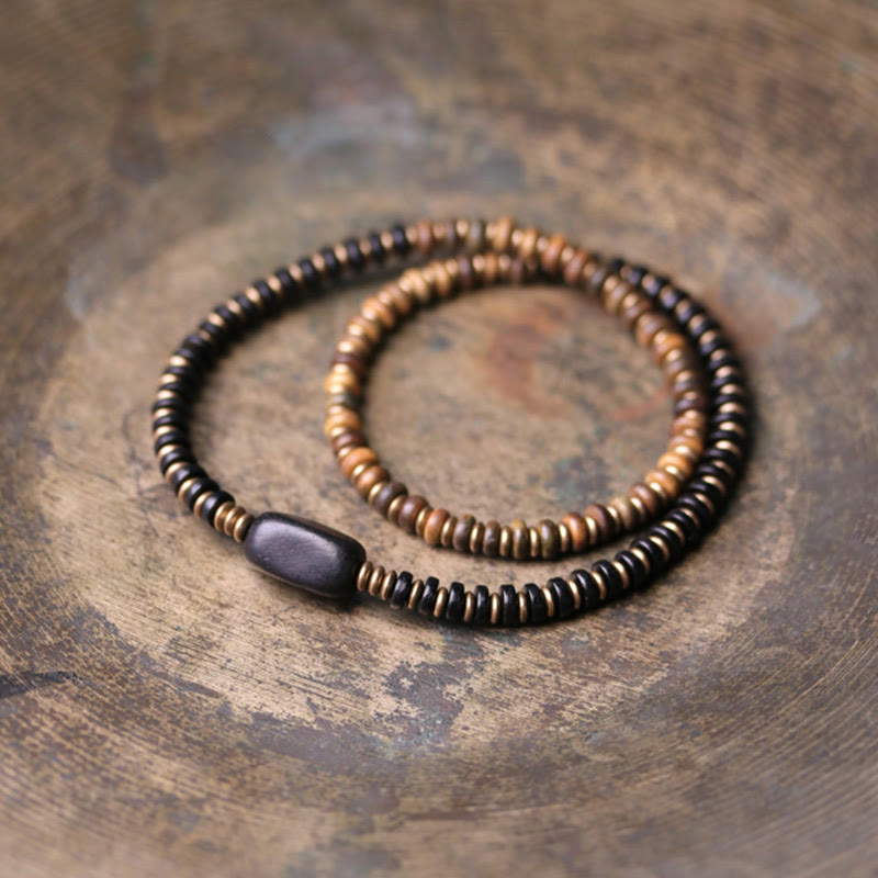 Ebony Wood Green Sandalwood Double Wrap Bracelet for Calm