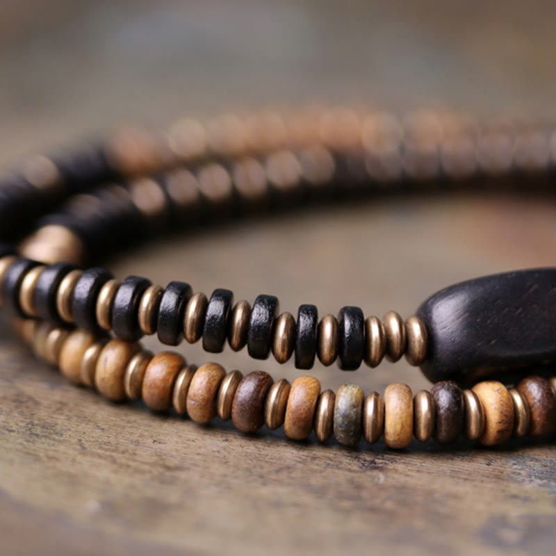 Ebony Wood Green Sandalwood Double Wrap Bracelet for Calm