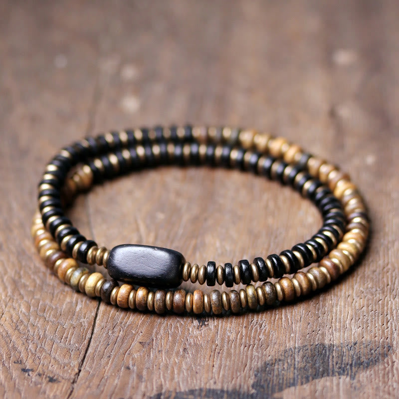 Ebony Wood Green Sandalwood Double Wrap Bracelet for Calm