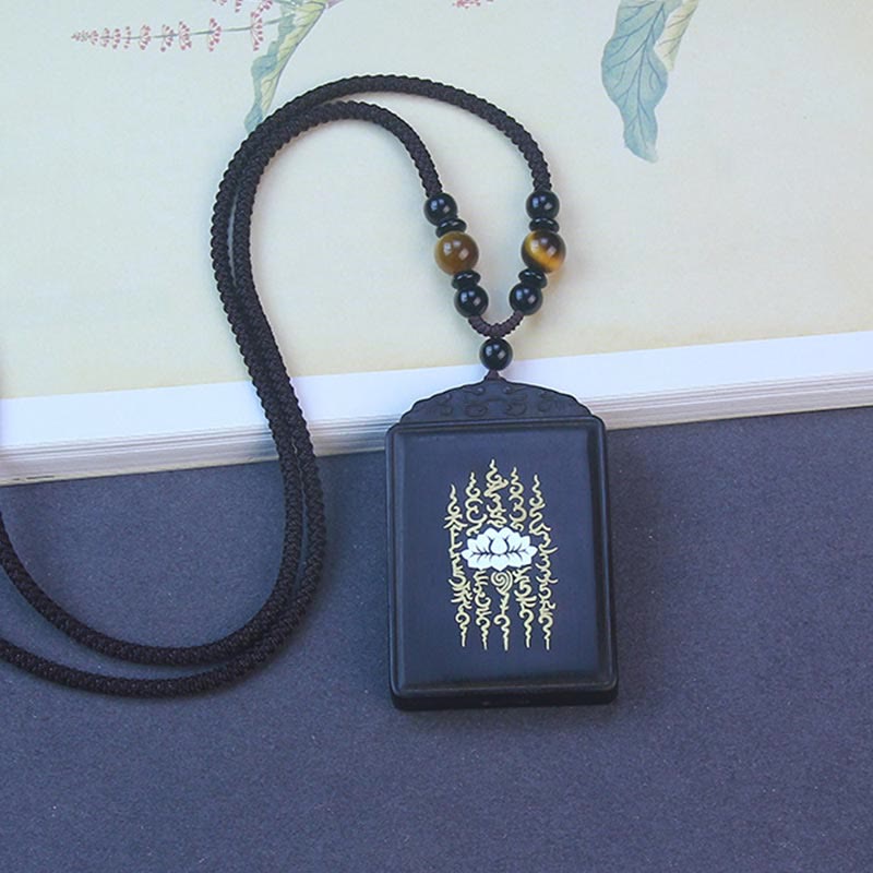 Ebony Wood Lotus Necklace 6cm | Sterling Silver Inlay