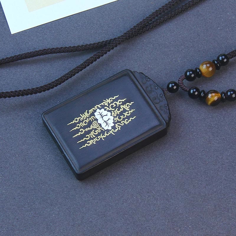 Ebony Wood Lotus Necklace 6cm | Sterling Silver Inlay