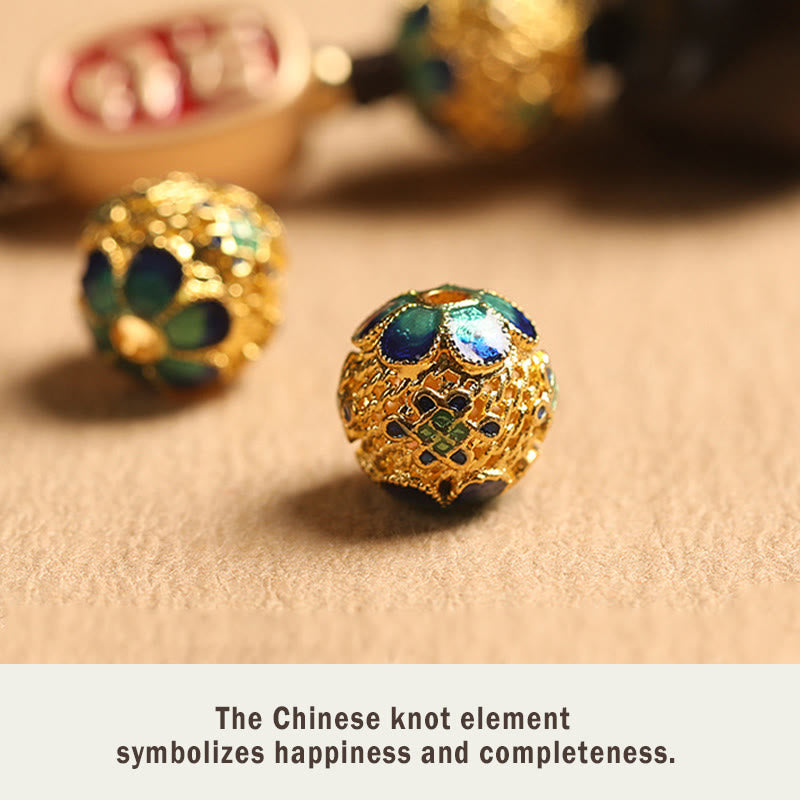 Ebony Wood Lucky Cat Key Chain with Auspicious Cloud Charm