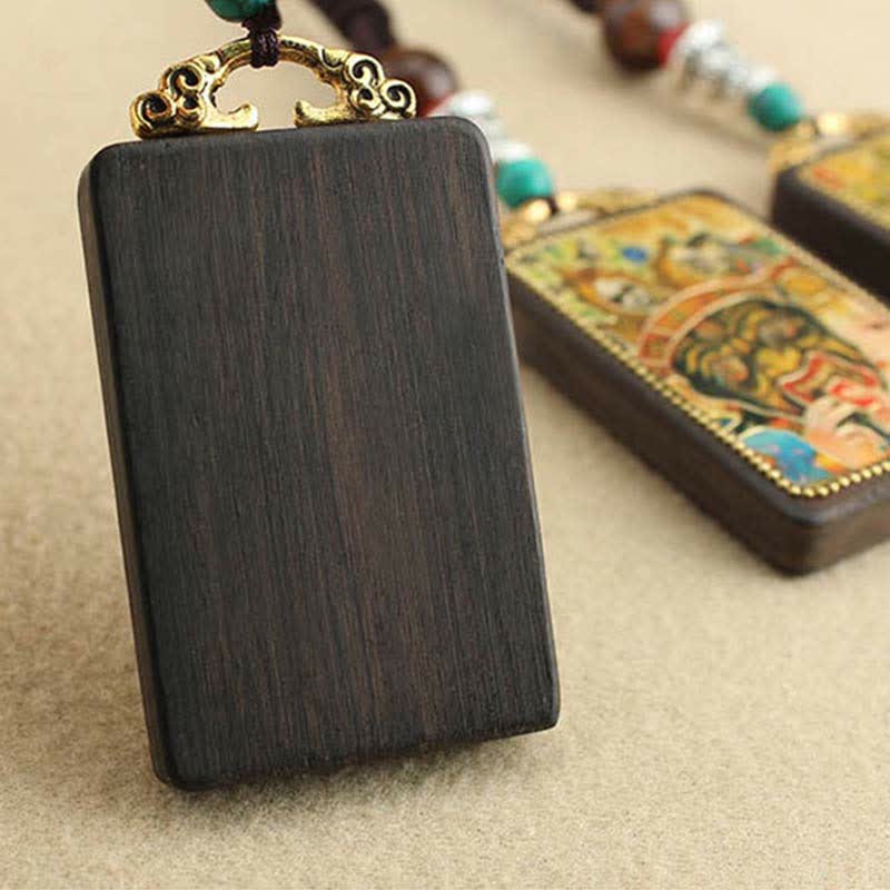 Ebony Wood Necklace Pendant with Five Gods of Wealth | Peace
