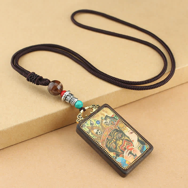 Ebony Wood Necklace Pendant with Five Gods of Wealth | Peace