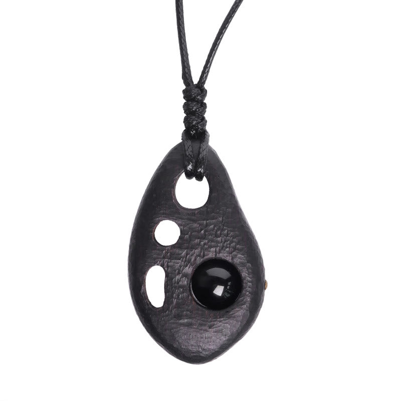 Ebony Wood Obsidian Necklace for Inner Peace & Protection