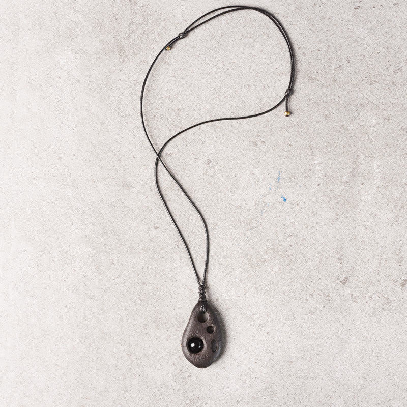 Ebony Wood Obsidian Necklace for Inner Peace & Protection
