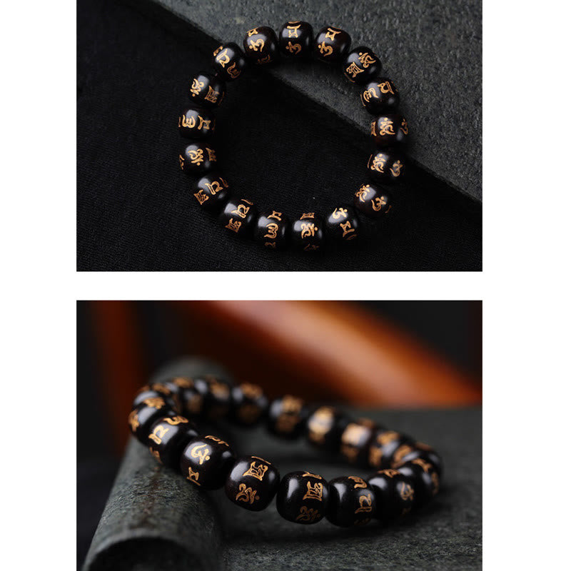 Ebony Wood Om Mani Padme Hum Peace Bracelet for Balance